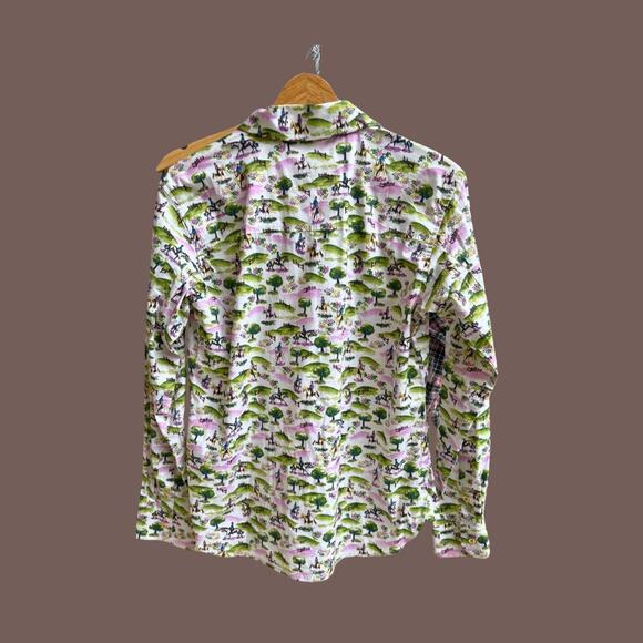 Ariat Pasture Print Shirt | Green Pink Riders | Size S | Vintage - Picture 3 of 5